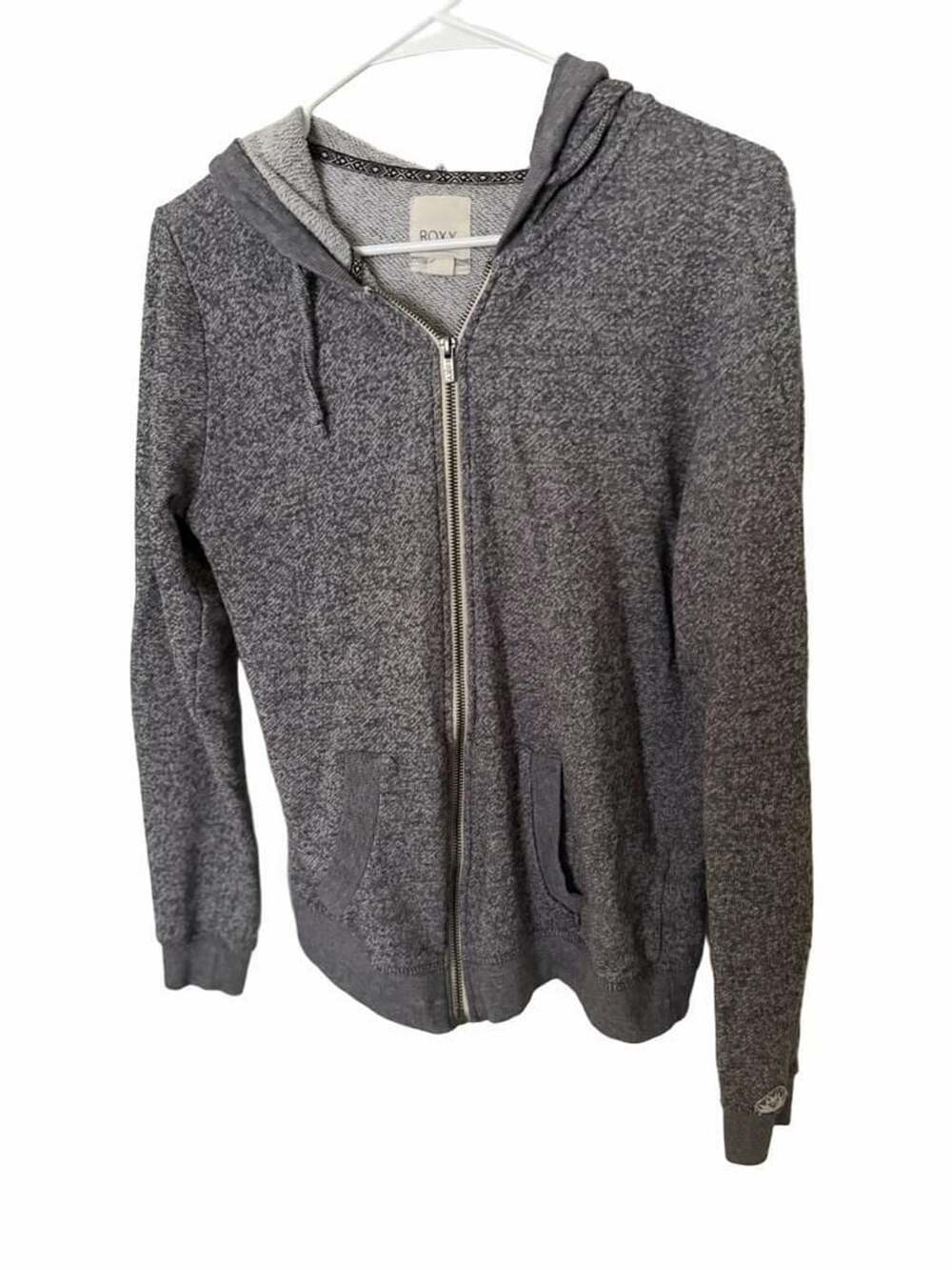 Roxy Zip-Up Hoodie Size L Grey Heathered Full Zip Sweatshirt